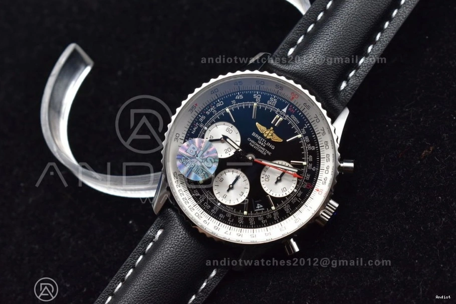 SS on Edition BLS Leather 43mm Dial Best Bracelet Navitimer Black 1:1 1 A7750 0207